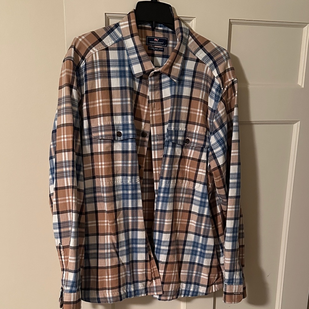 Vineyard vines Men's Plaid Shirt jacket in Brown and Blue XXL